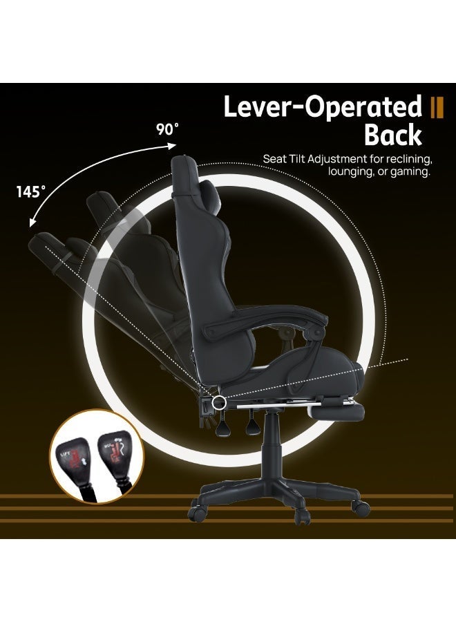 PORIYA Ergonomic Gaming Chair with Footrest, Adjustable Executive Office Chair, 90–145° Recline, Height Adjustable Racing Chair, PVC Leather, 150kg Capacity (Black&Red) - Image 5